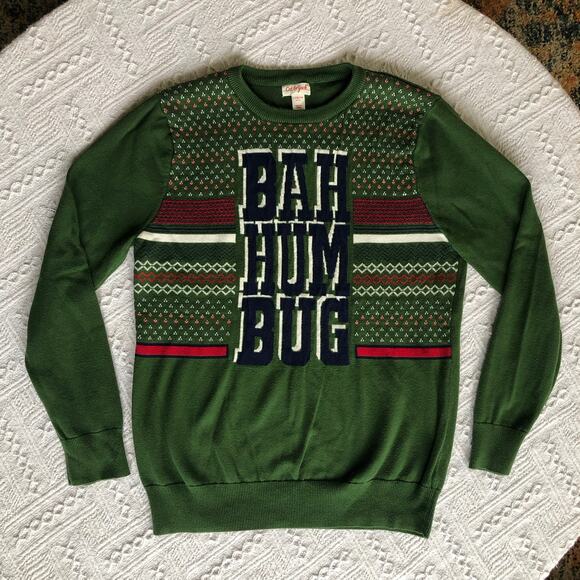 Cat & Jack Bah Humbug Christmas Sweater Green Kids Size Large (12/14) - Picture 1 of 6